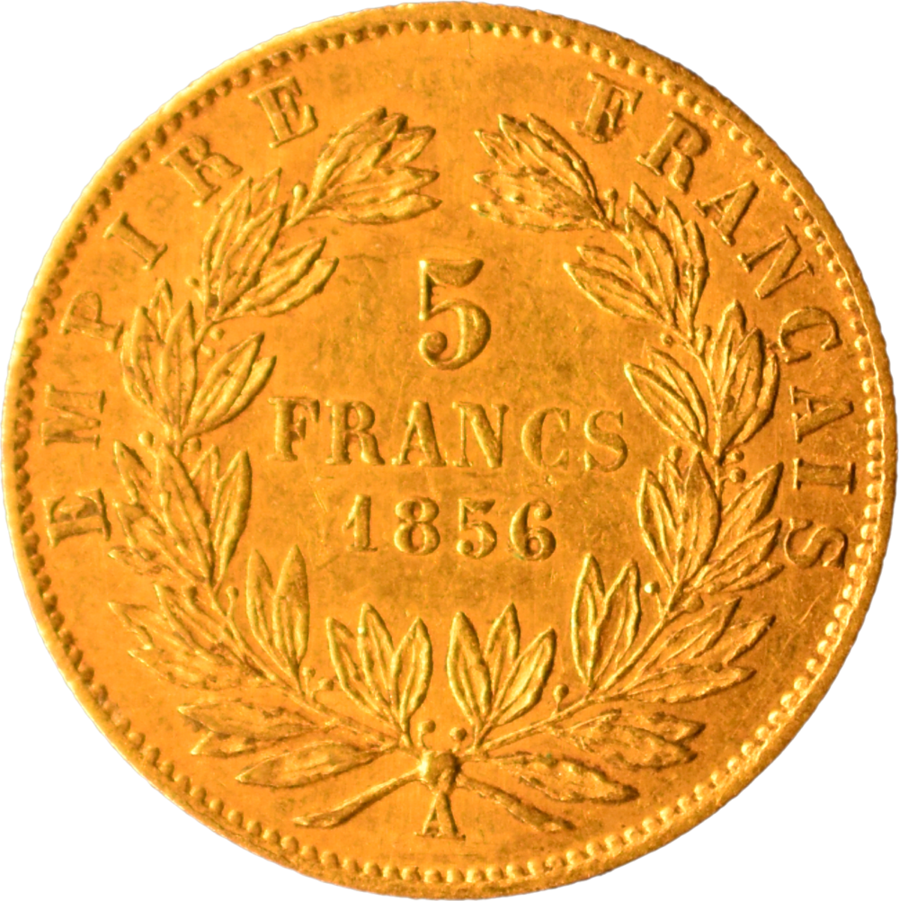 5 francs Napoléon III 1856 A TTB revers