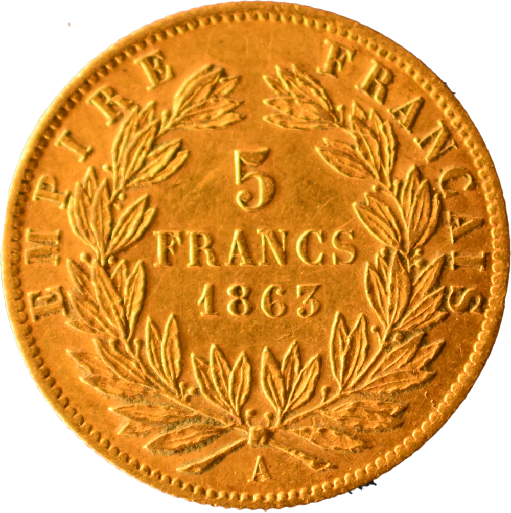 5 francs Napoléon III 1863 A SUP revers