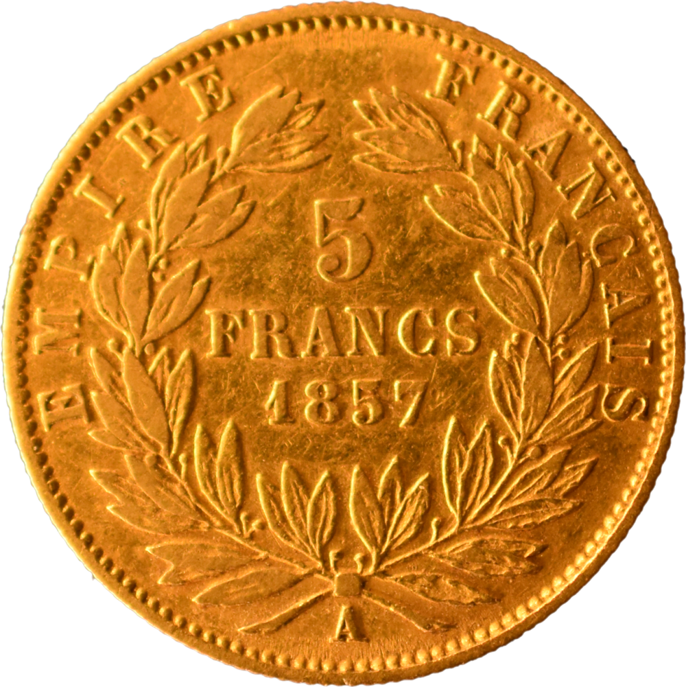 5 francs Napoléon III 1857 A TTB revers