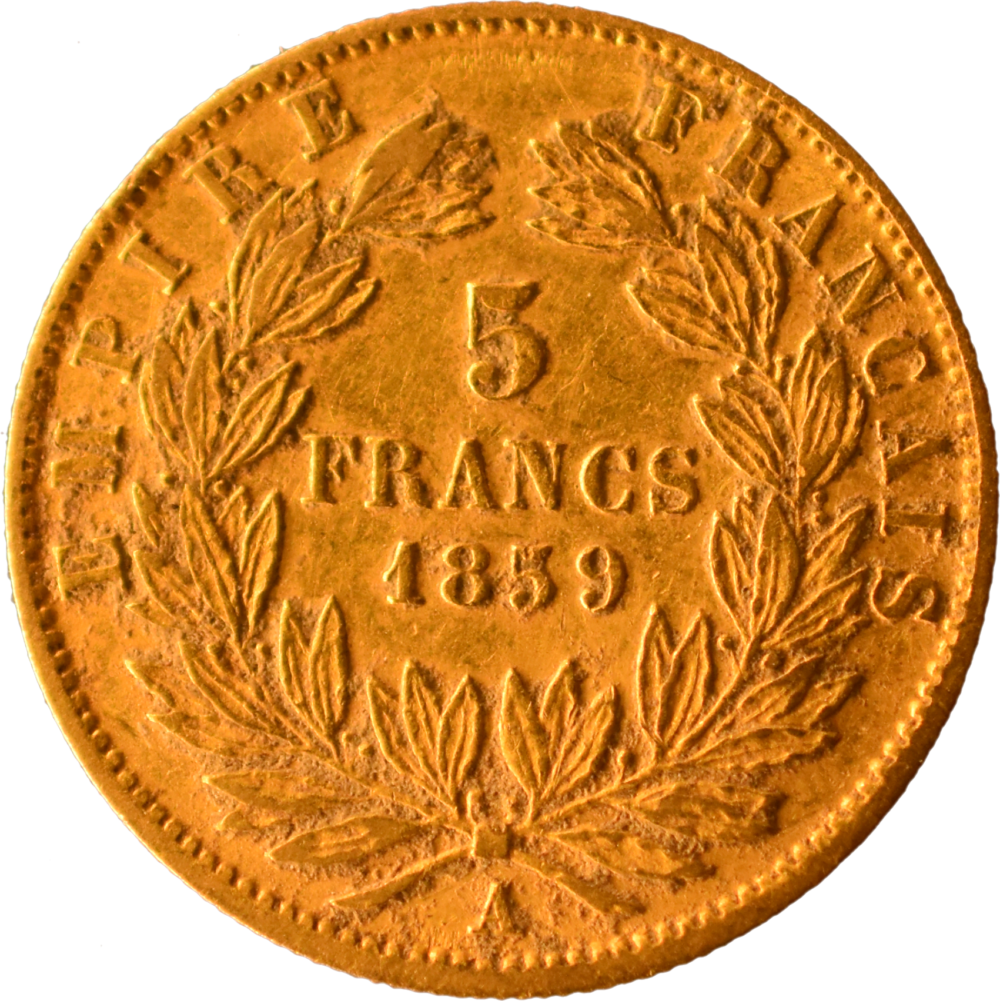 5 francs Napoléon III 1859 A TTB revers