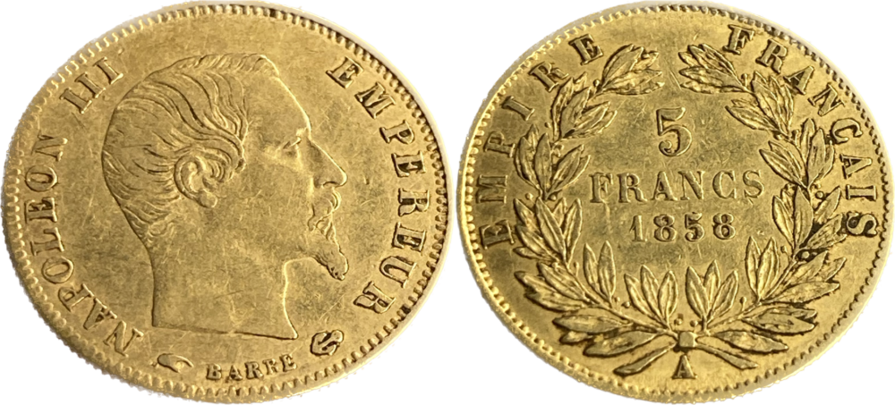 5 francs Napoléon III 1858 A TTB droit et revers