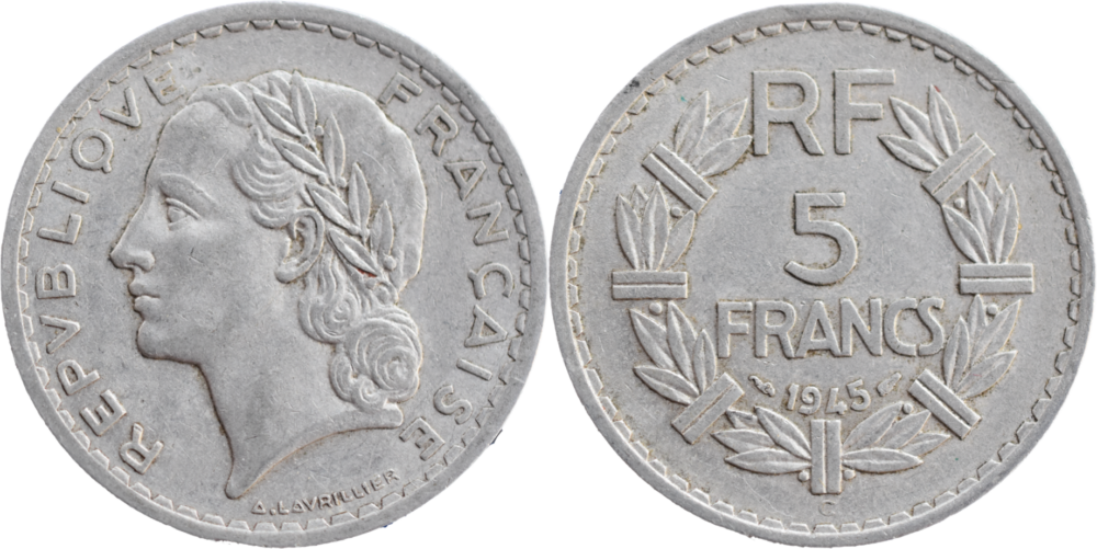 5 francs Lavrillier 1945 C TTB droit et revers