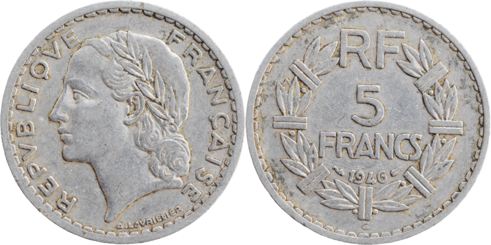 5 francs Lavrillier 1946 C TTB aluminium droit et revers