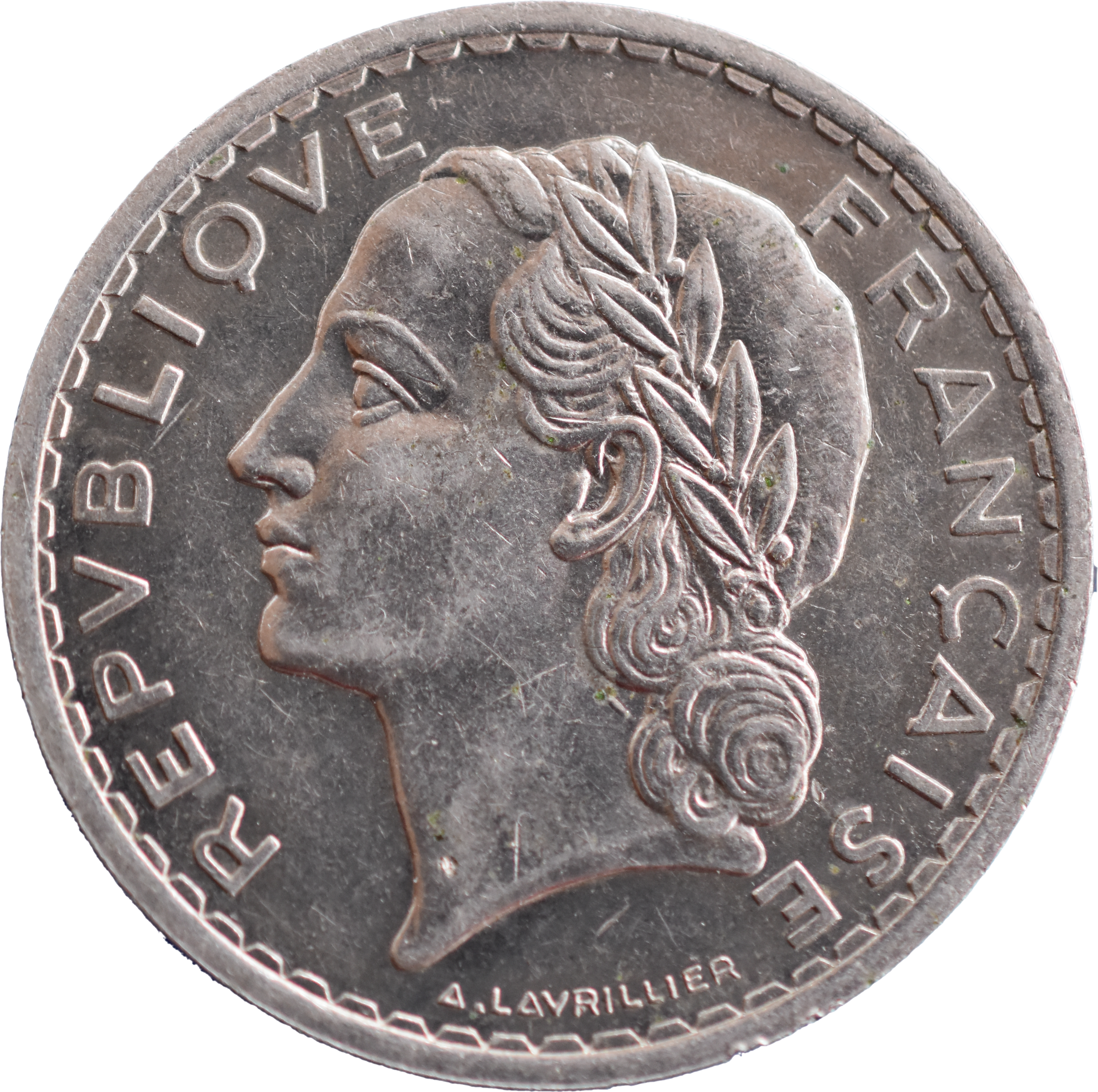5 francs Lavrillier nickel 1938 SUP droit