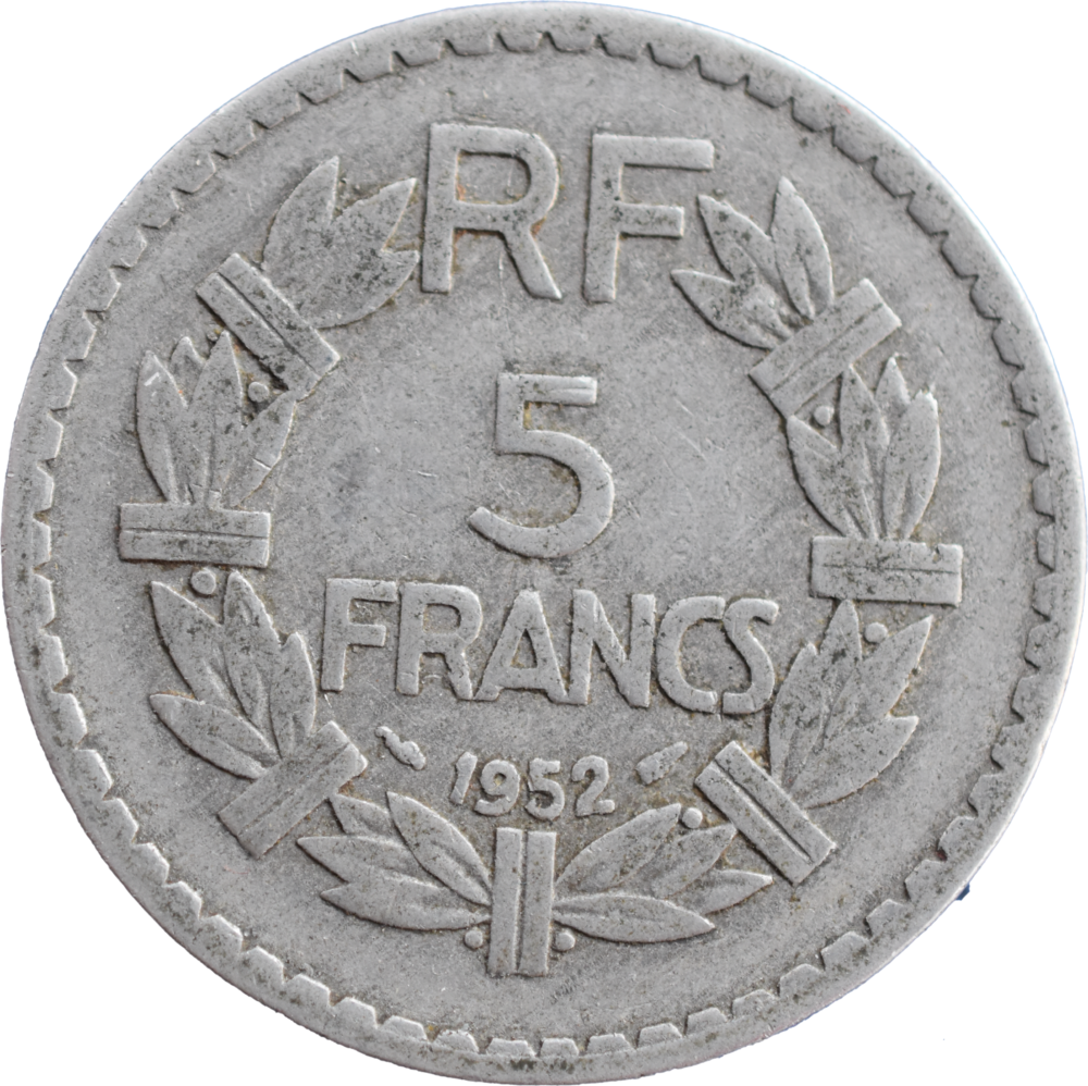 5 francs Lavrillier 1952 TB+ revers