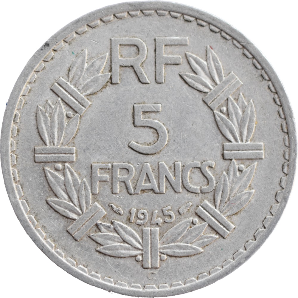 5 francs Lavrillier 1945 C TTB revers