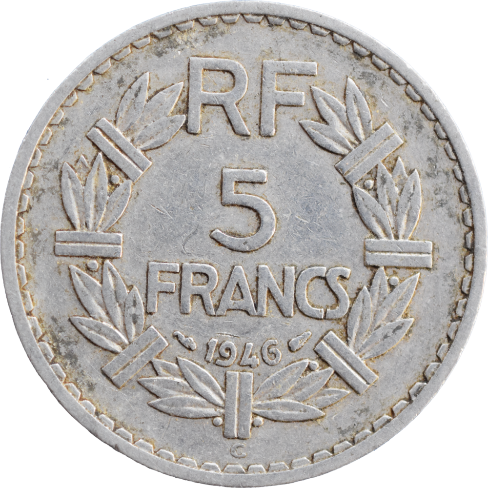 5 francs Lavrillier 1946 C TTB aluminium revers