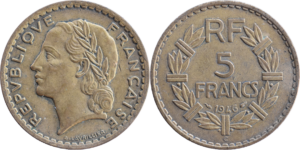 5 francs Lavrillier 1946 C SUP cupro-aluminium droit et revers