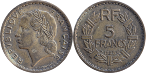 5 francs Lavrillier 1945 C SUP+ cupro-aluminium droit et revers