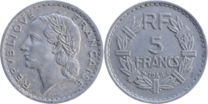 5 francs Lavrillier 1948 SUP aluminium droit et revers