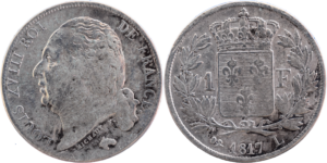 1 franc Louis XVIII 1817 L TB droit et revers
