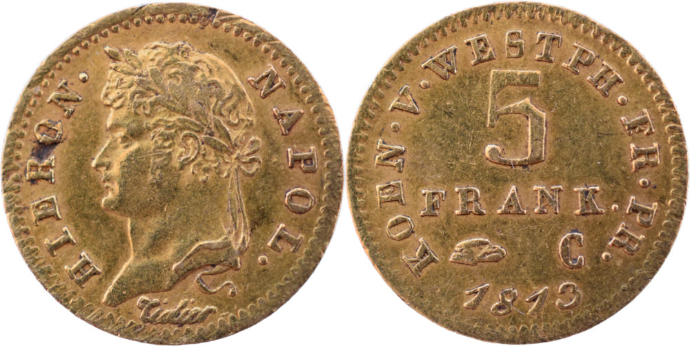 5 franken 1813 Jérôme Napoléon Bonaparte1813 C TTB+ droit et revers