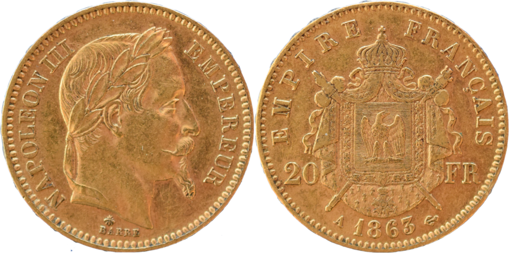 20 francs Napoléon III Tête laurée droit et revers