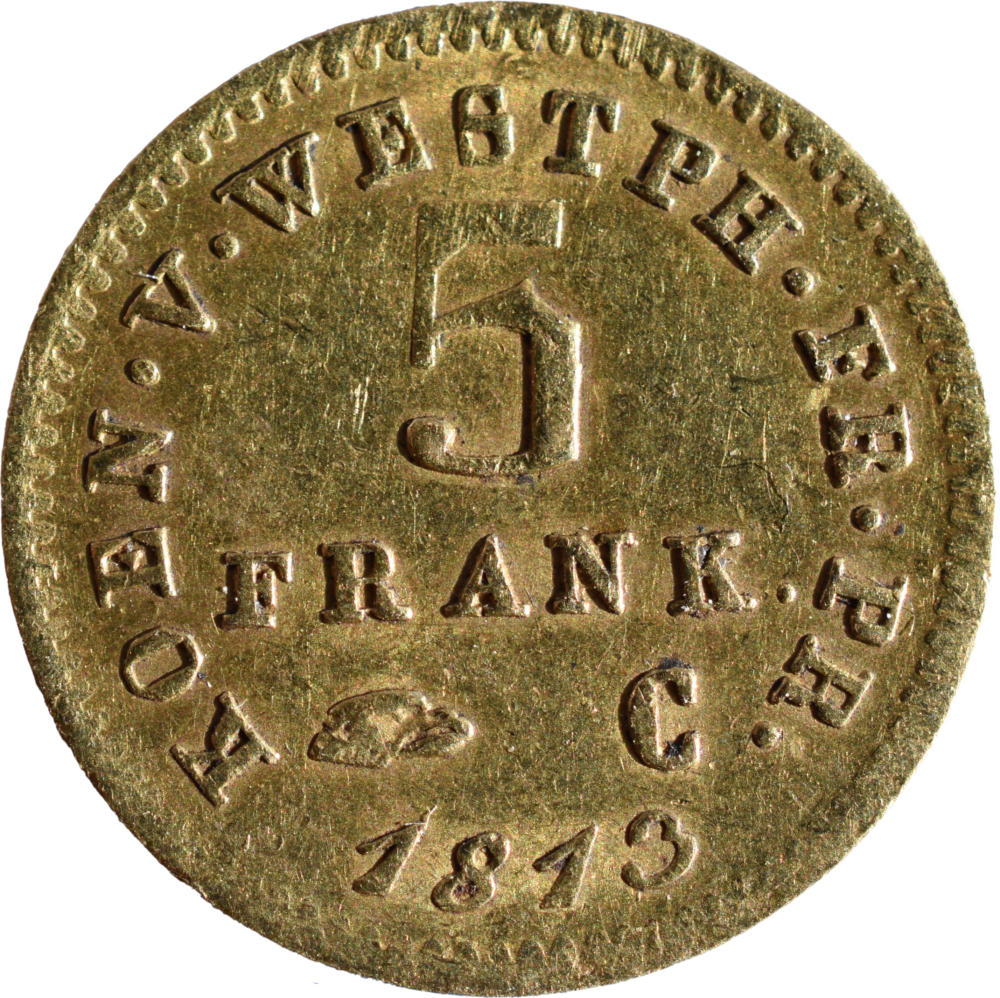 5 franken 1813 Jérôme Napoléon Bonaparte1813 C TTB+ revers éclairage +