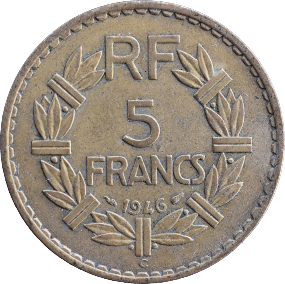 5 francs Lavrillier 1946 C SUP cupro-aluminium revers