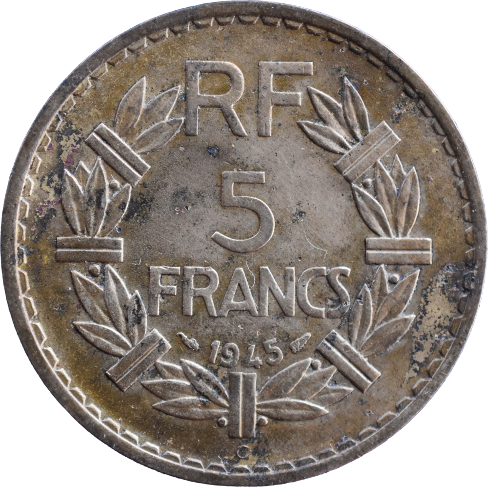 5 francs Lavrillier 1945 C SUP+ cupro-aluminium revers