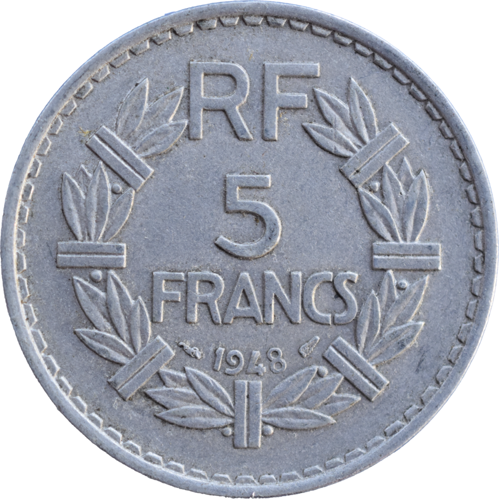 5 francs Lavrillier 1948 SUP aluminium revers