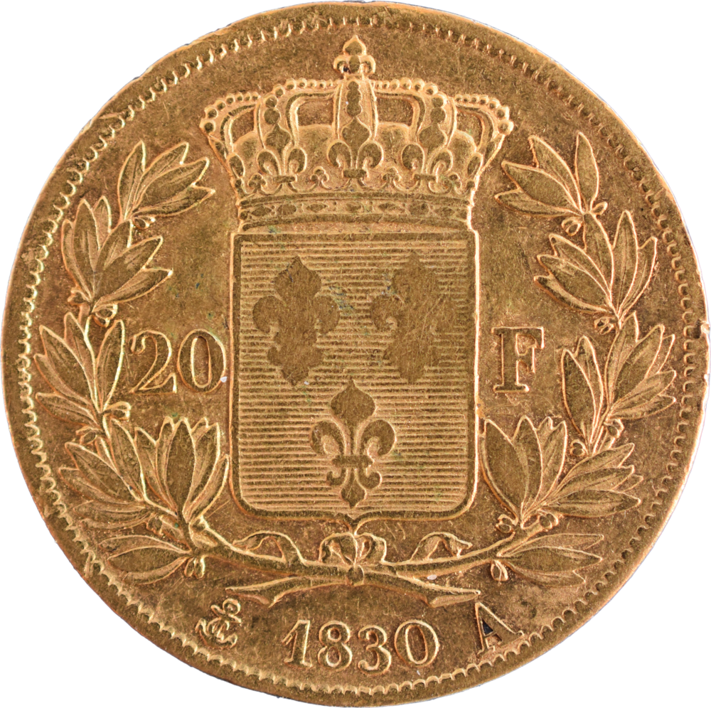 20 francs Charles X 1830 A TB+ revers