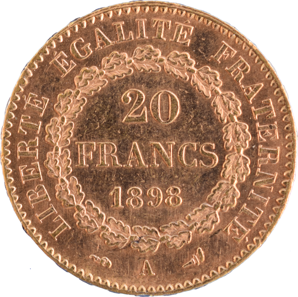 20 francs Génie 1898 A SUP revers