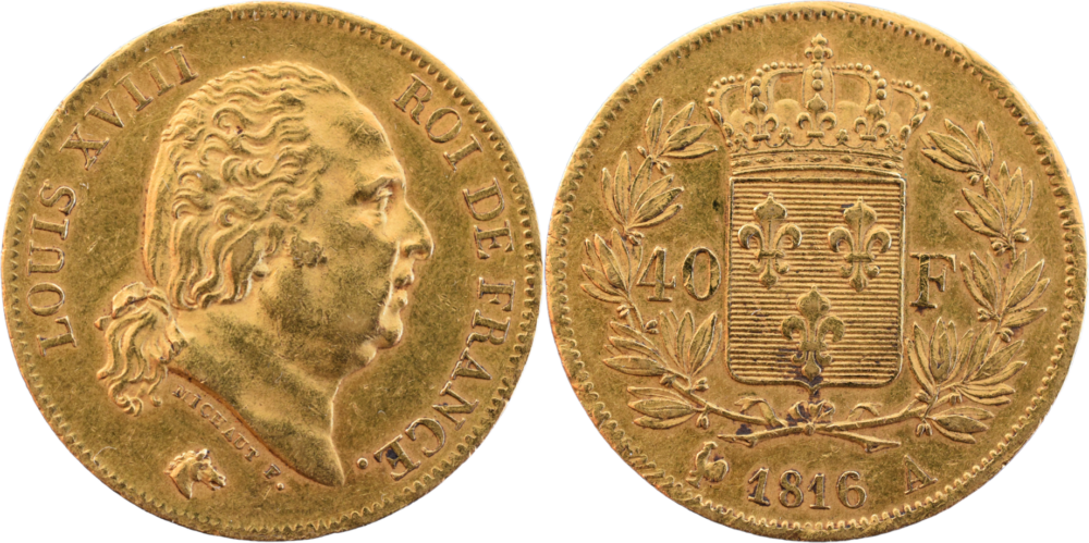 40 francs Louis XVIII 1816 A SUP droit et revers