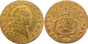 Louis d’or 1723 S TTB Louis dit « Mirliton » palmes courtes R3 droit et revers