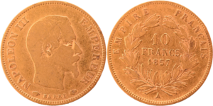 10 francs Napoléon III 1857 A TB droit et revers