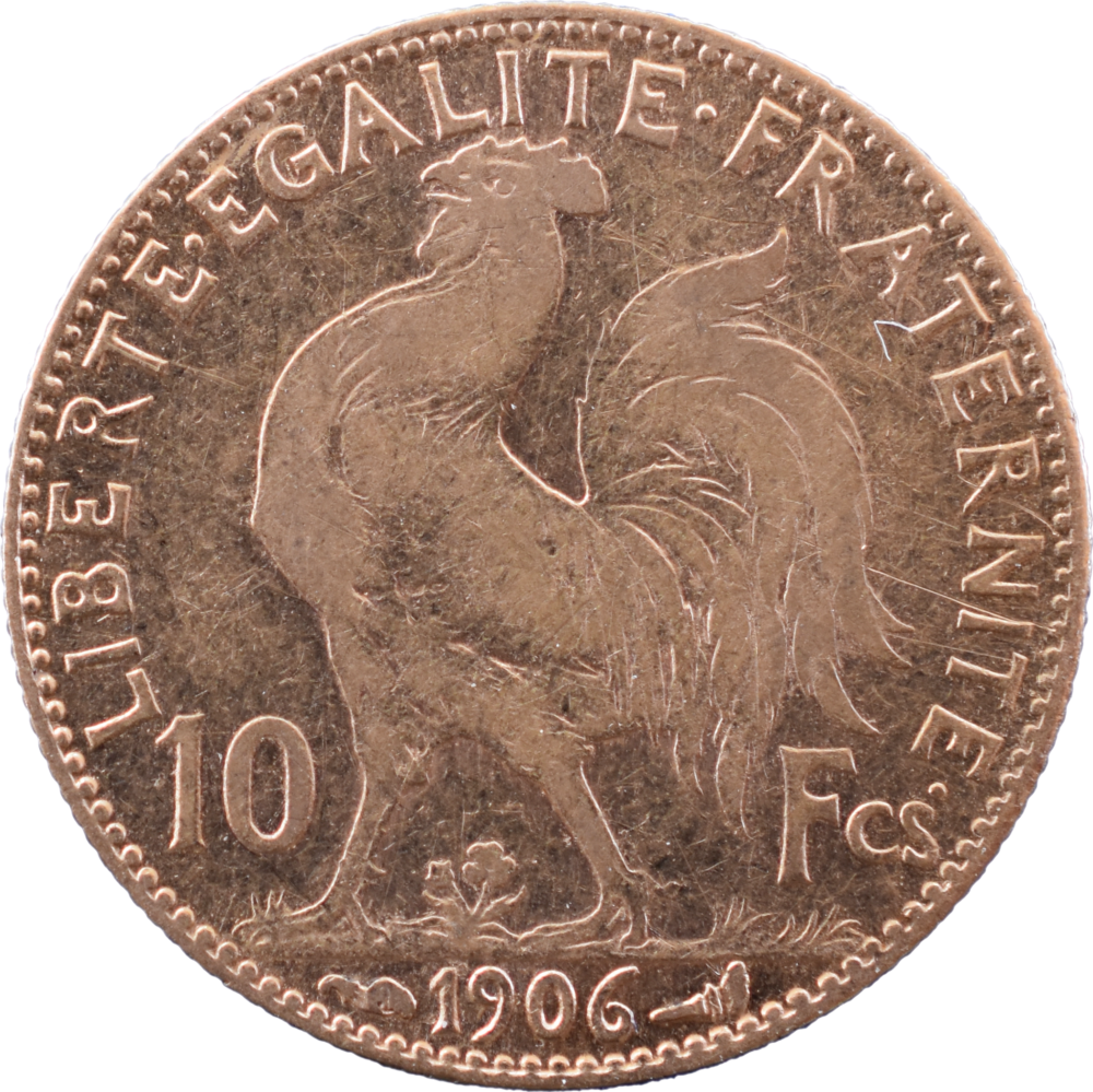 10 francs coq 1906 TB revers