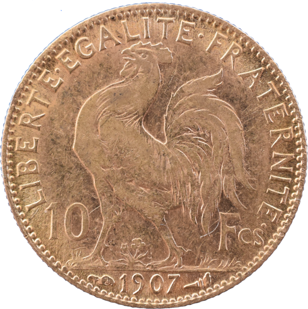 10 francs coq 1907 TTB revers