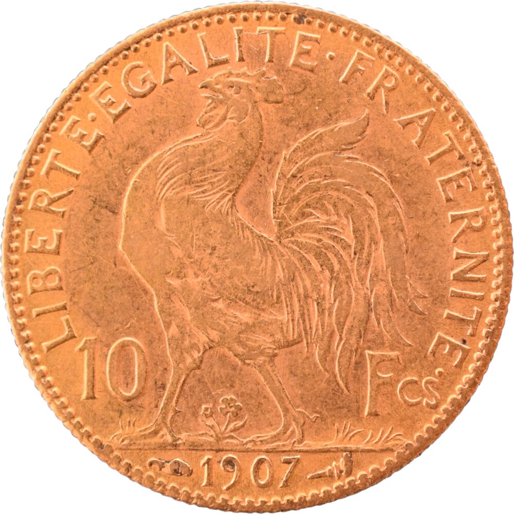 10 francs coq 1907 TTB+ revers