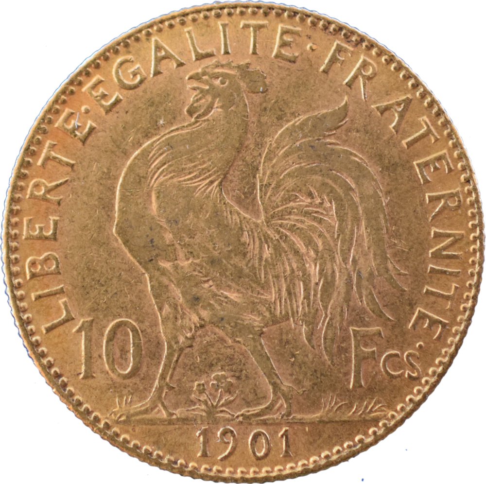 10 francs coq 1901 SUP revers