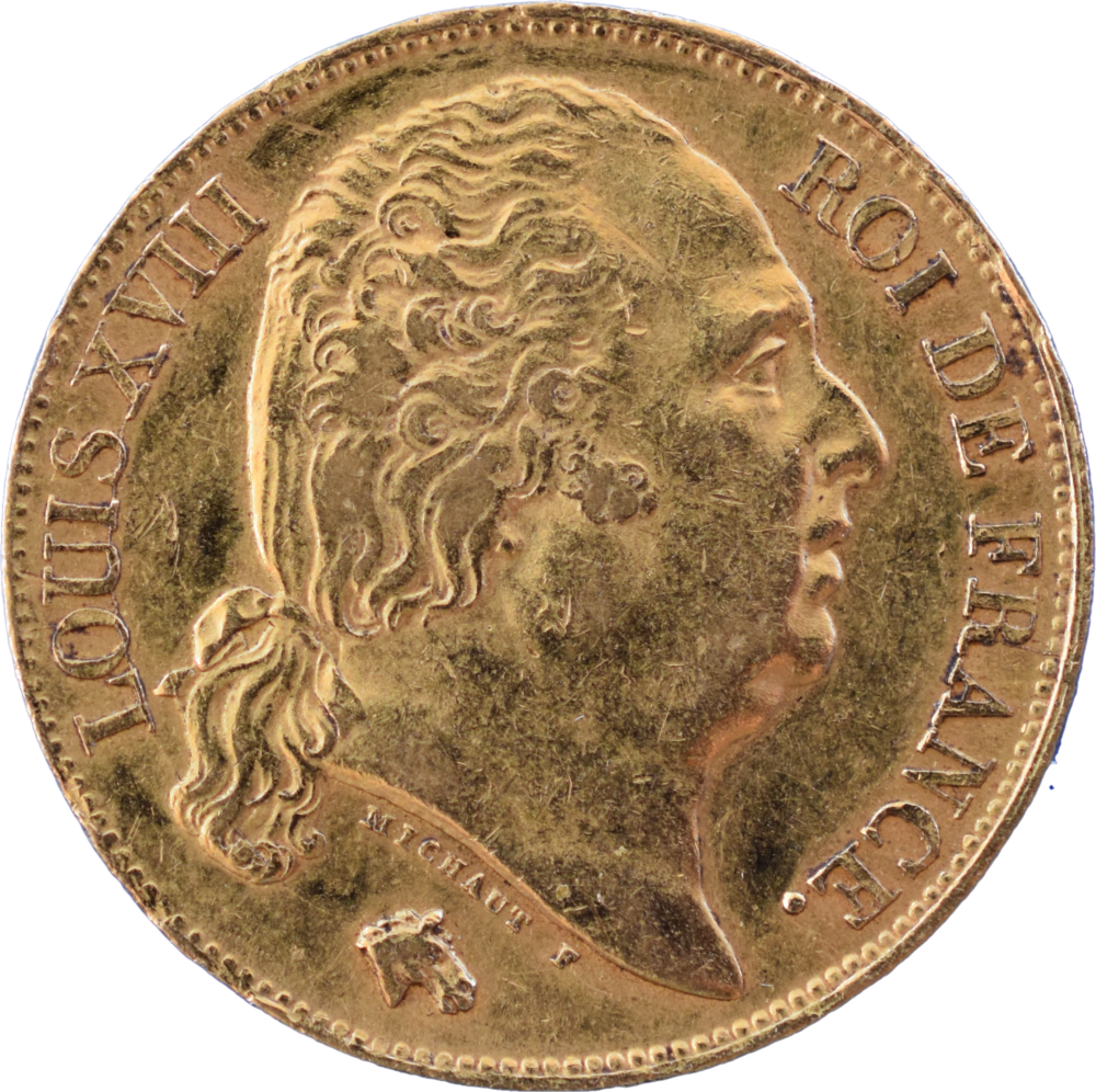 20 francs Louis XVIII 1818 W SUP fautée droit