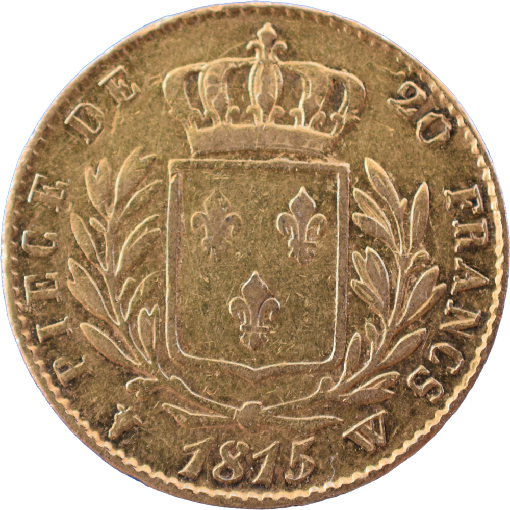 20 francs Louis XVIII 1815 W TTB fautée revers