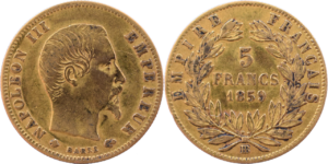 5 francs or Napoléon III 1859 BB TTB droit et revers