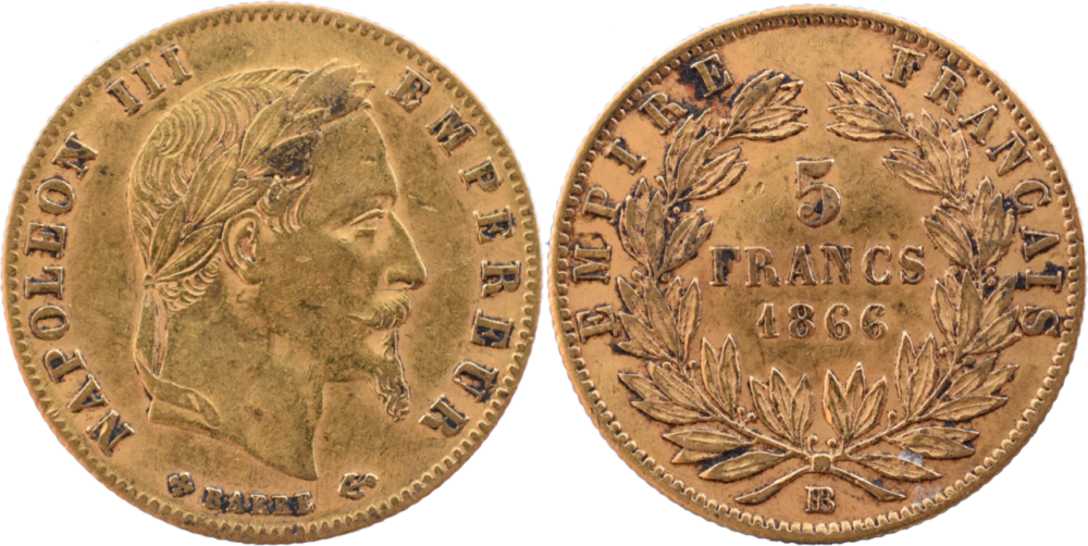 5 francs Napoléon III 1866 BB TTB+ droit et revers