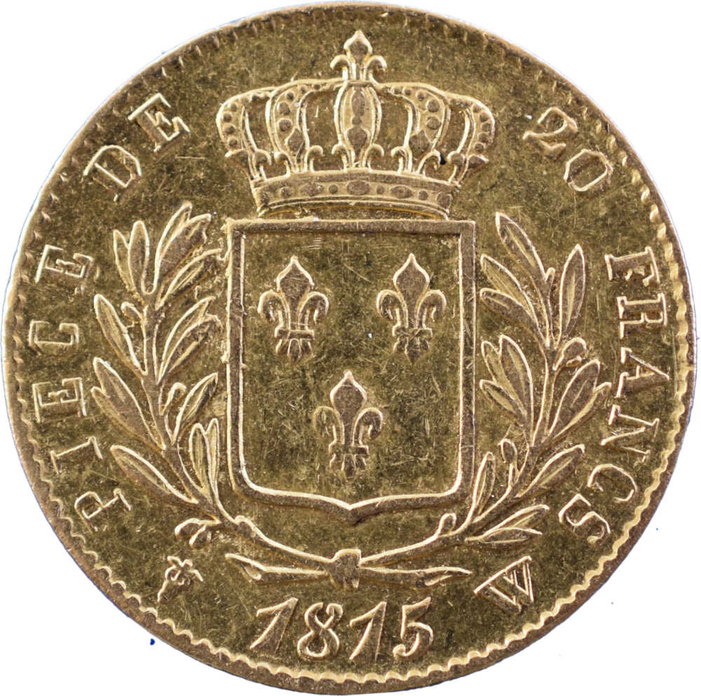 20 francs Louis XVIII 1815 W TTB+ tranche fautée revers