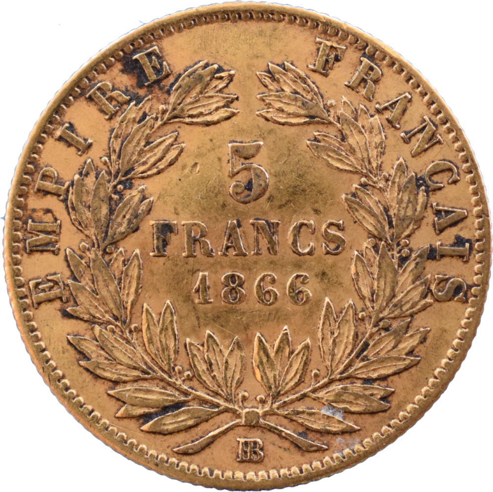 5 francs Napoléon III 1866 BB TTB+ revers