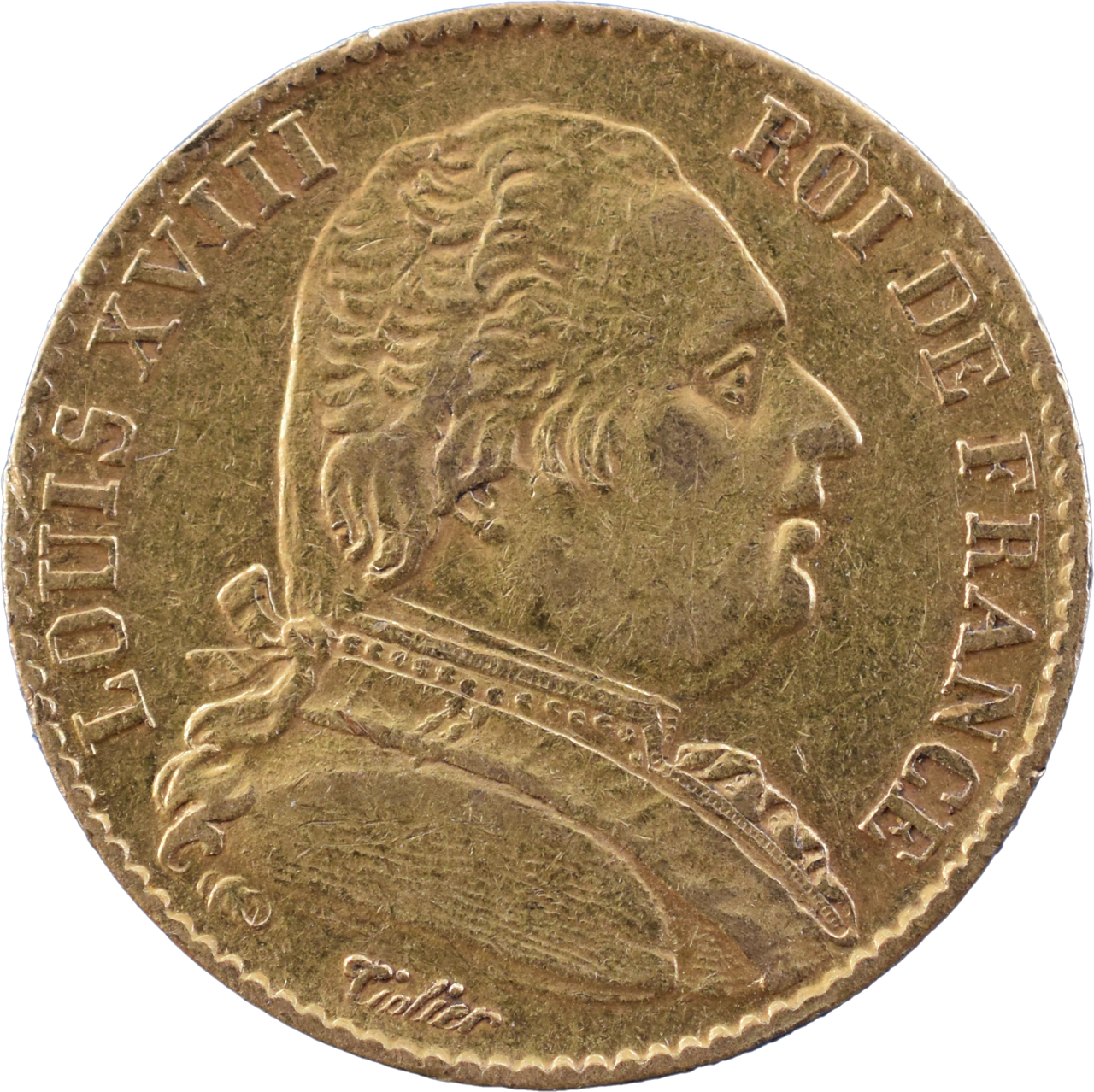 20 francs Louis XVIII 1814 A TTB+ droit