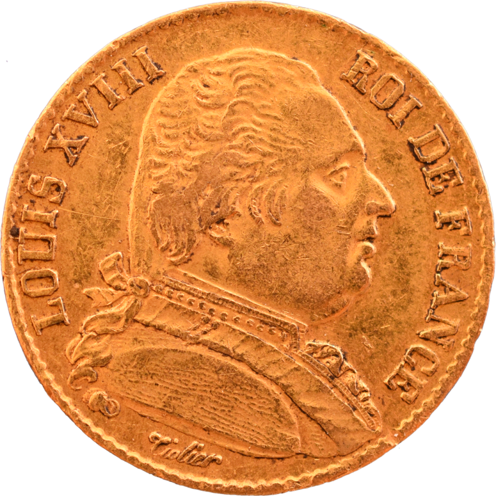 20 francs Louis XVIII 1814 A TTB fautée, coins tournés droit