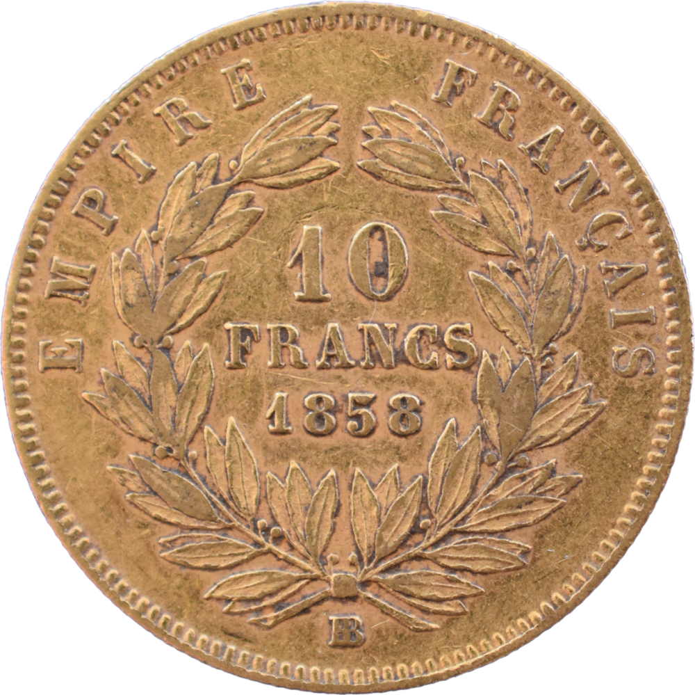 10 francs Napoléon III 1858 BB TTB revers