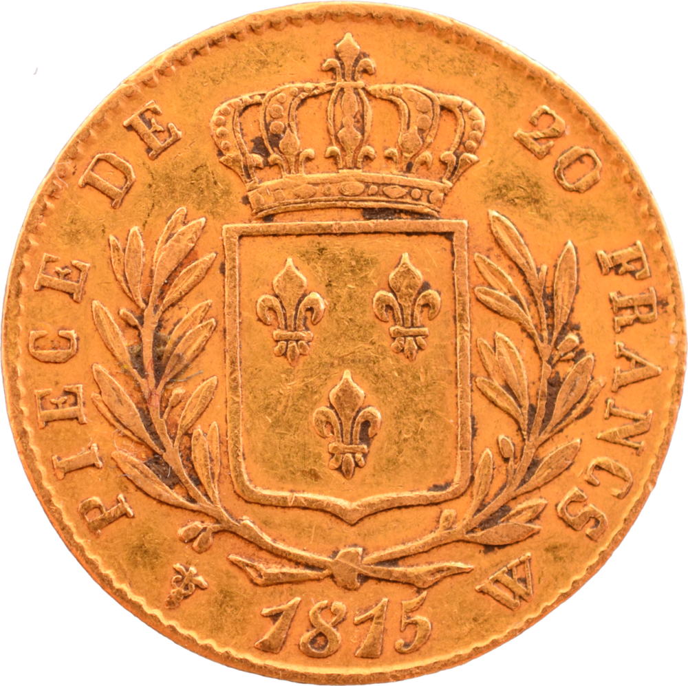 20 francs Louis XVIII 1815 W TTB tranche fautée revers