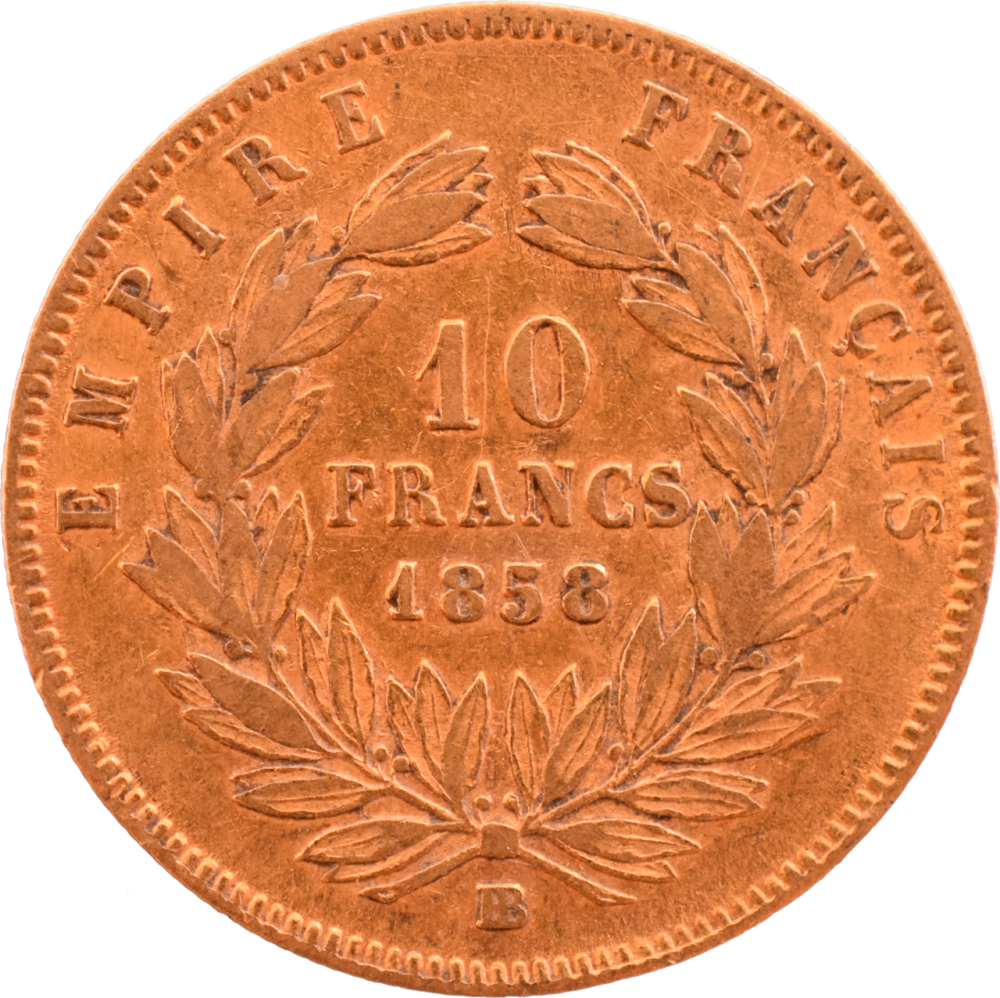 10 francs Napoléon III 1858 BB TB revers