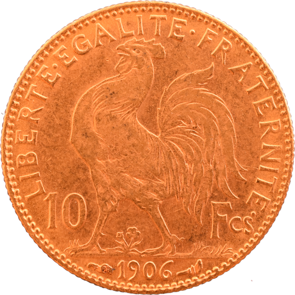 10 francs coq 1906 SUP+ revers