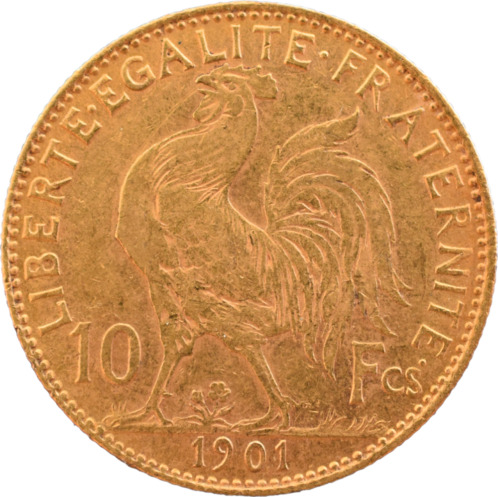 10 francs coq 1901 SUP revers