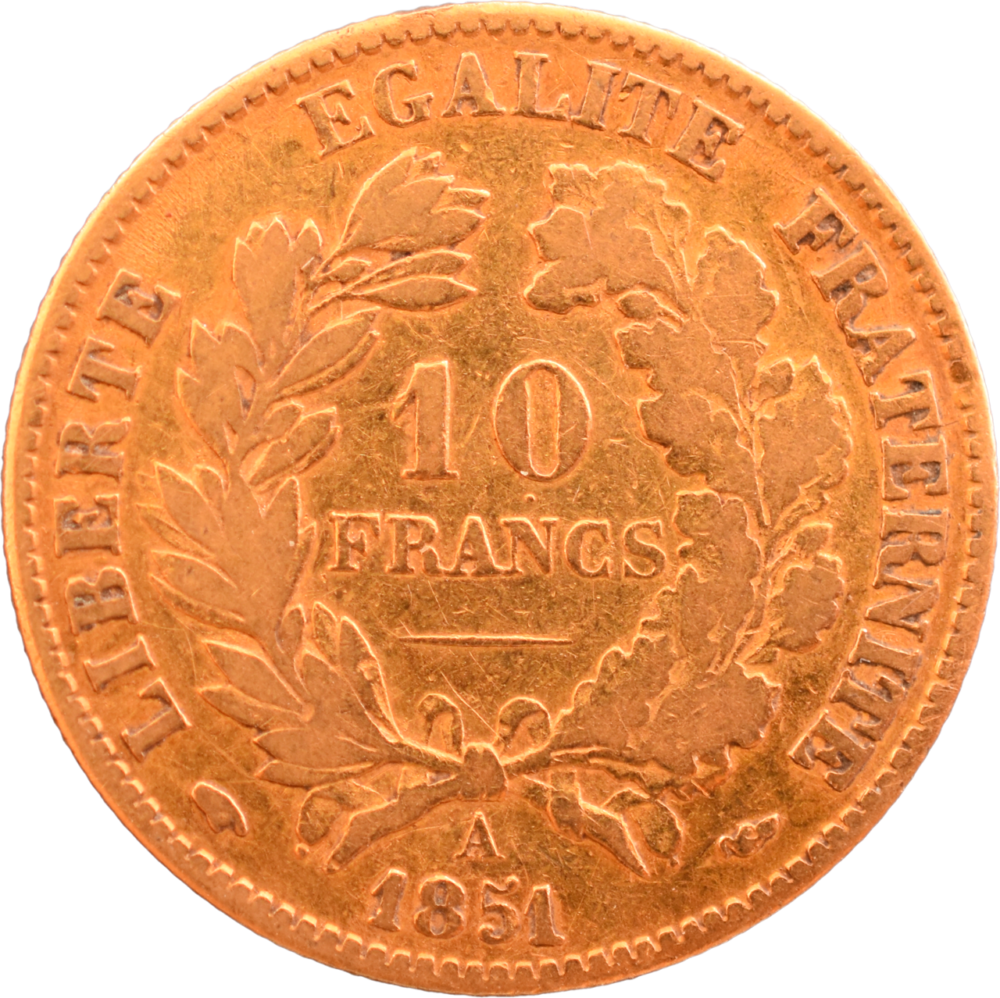 10 francs Cérès 1851 A revers