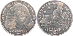 100 francs Descartes argent droit et revers