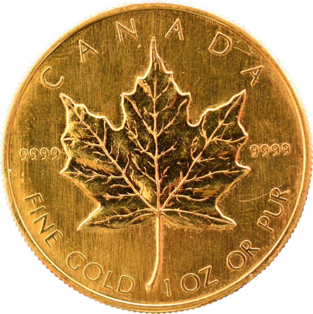 Une Once or 9999 Maple Leaf Oz de 1988 revers