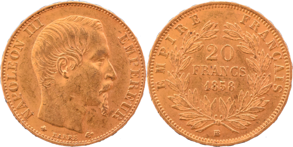 20 francs 1858 BB Napoléon III SUP droit et revers