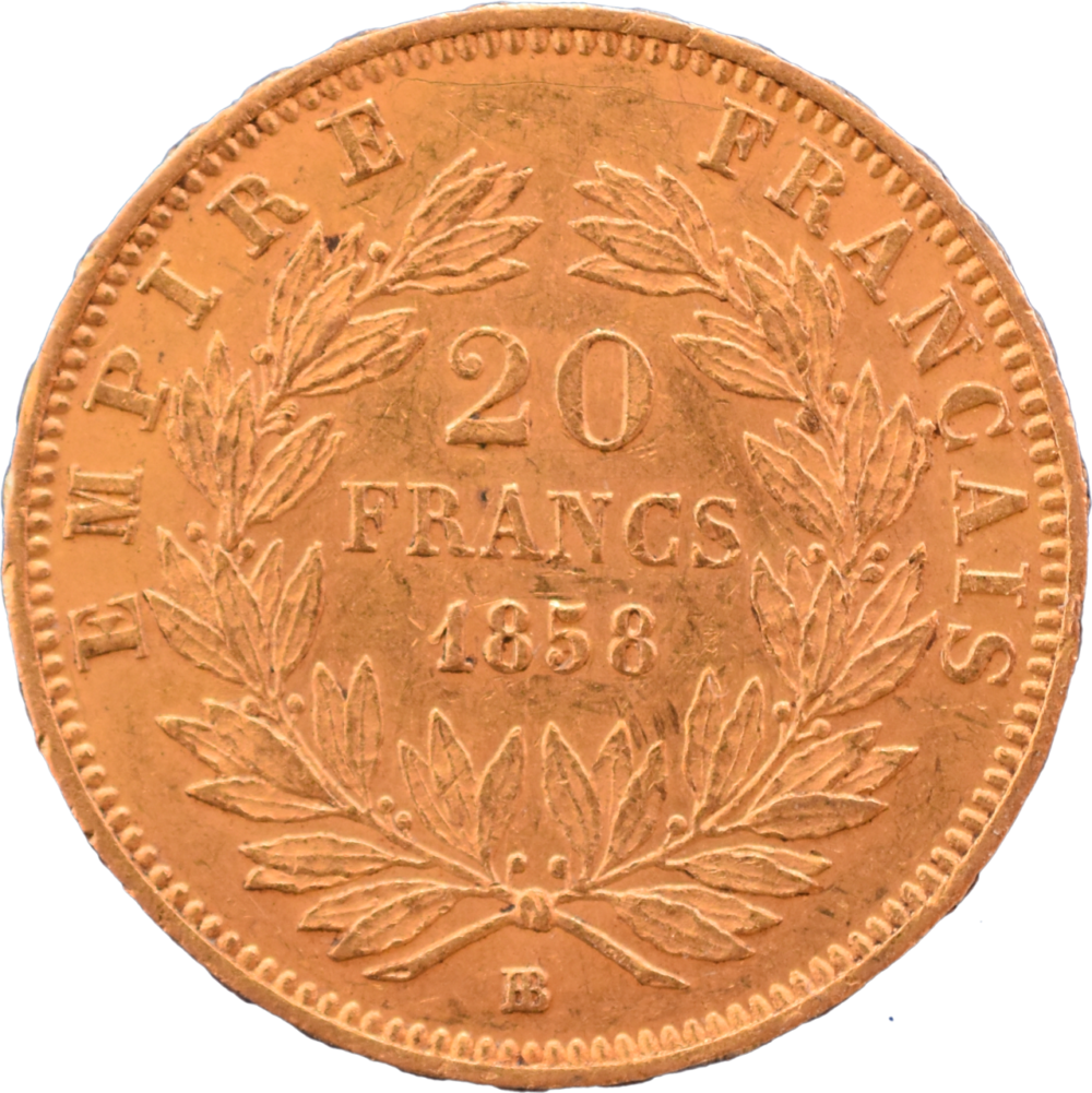 20 francs 1858 BB Napoléon III SUP revers