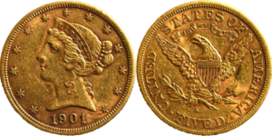 5 dollars 1901 San Francisco TTB half eagles droit et revers