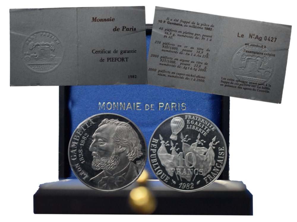 Piéfort 10 francs Gambetta 1982 argent coffret présentation